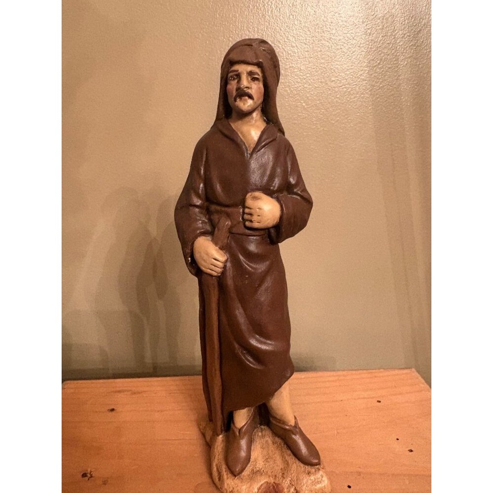 Vintage Brown Clay Monk Figurine With Hood Franciscan Statue Robe Pilgrim